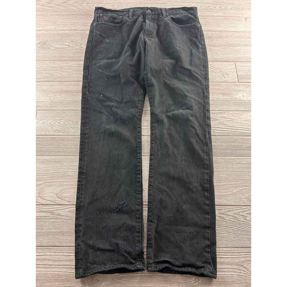 Polo Ralph Lauren Mens Straight Leg Jeans Faded Black Distressed 35x31 Vintage